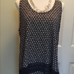 Loft sleeveless navy/cream lace trim swing top